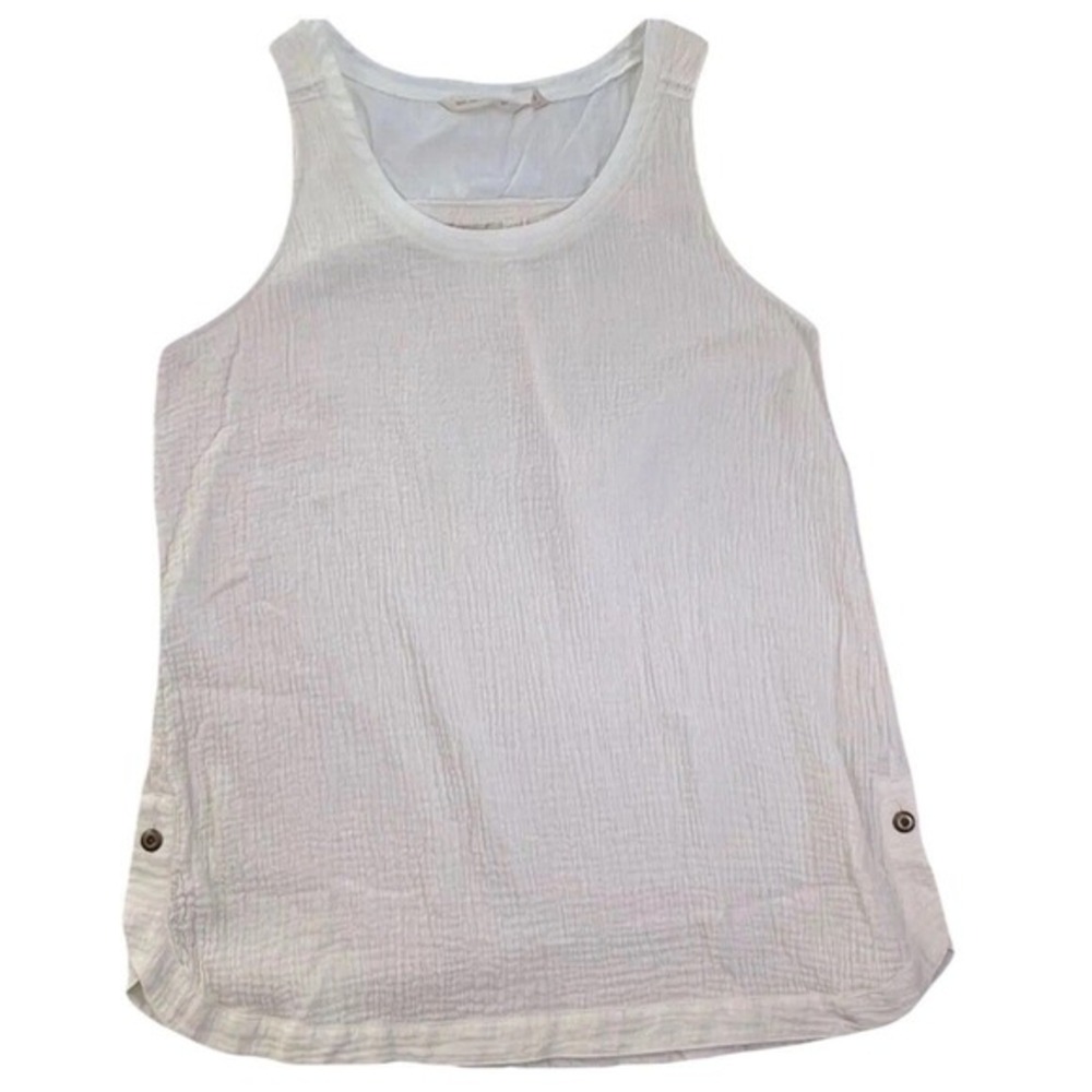 Soft Surroundings White Cotton Gauze Tank Top Size Small‎ Side Button 2ER69